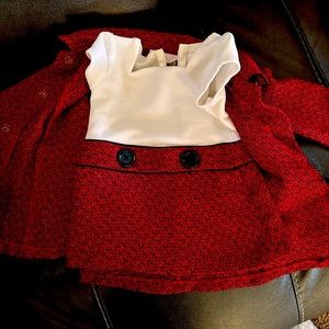 Bonnie Baby White/red infant dress, 3-6 months, with a button overcoat